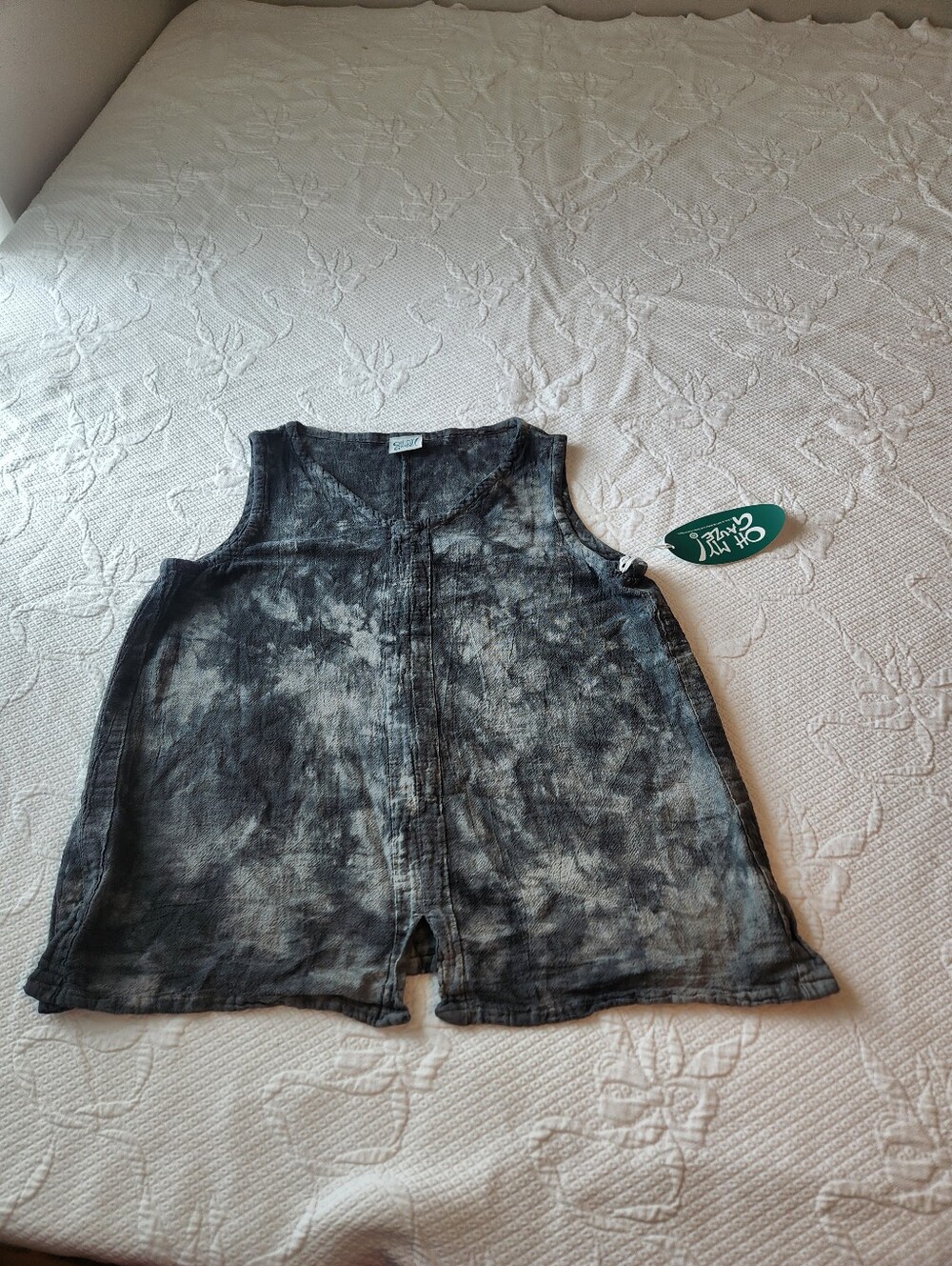 Oh My Gauze! Girls Gray and White Tie-Dye Tank Romper